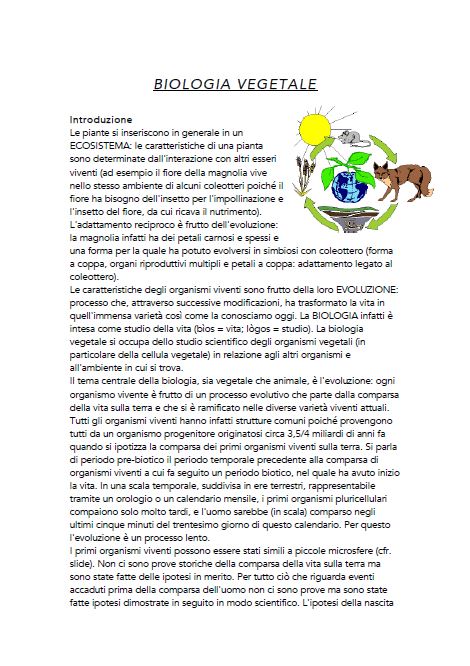 Biologia Vegetale - Appunti