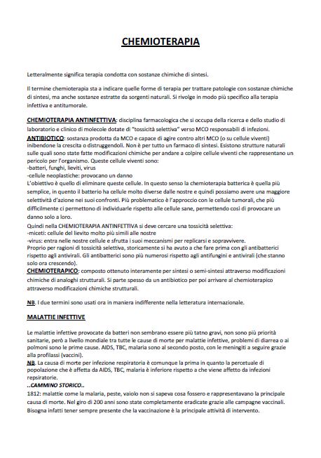 Chemioterapia - Appunti di Agnese Ciliberti