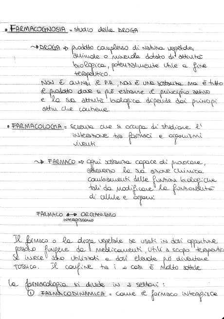 Farmacognosia con elementi di farmacologia - Appunti di Agnese Ciliberti